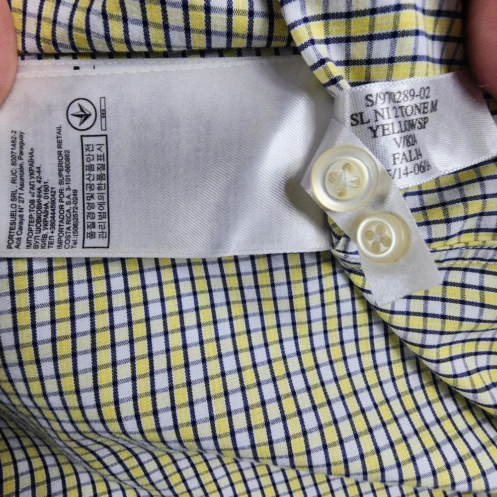 Banana Republic Non-Iron Slim Fit‎ Shirt Mens XL Yellow Navy Blue Micro Check LS